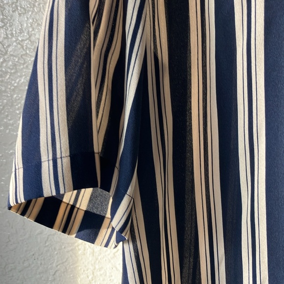 Dana Buchman 100% Silk Navy & Cream Stripes Nautica Mid-Sleeves Blouse womens 14 - Picture 4 of 13